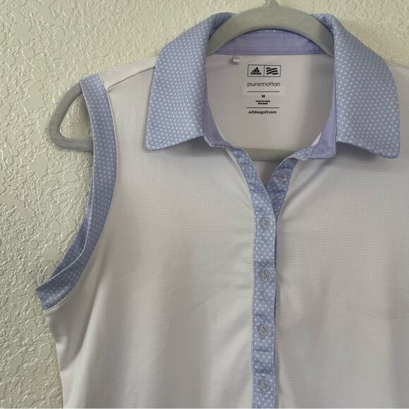 Adidas Pure Motion White/Blue Polo Golf Tank Top Size Medium - Picture 7 of 7